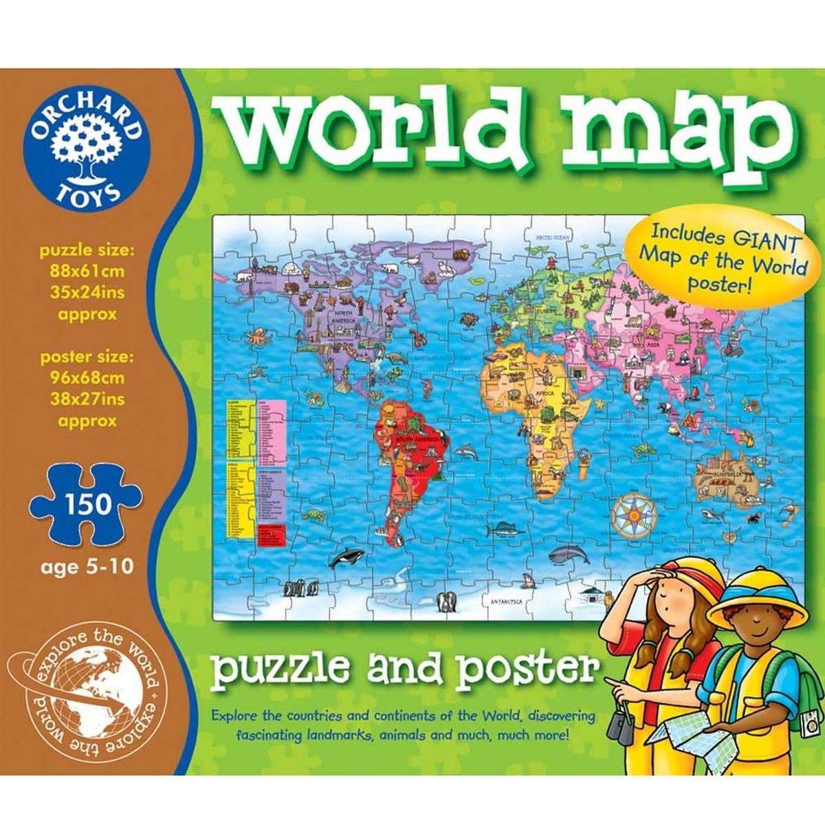 Orchard Toys świata wykresu-puzzle części i plakat plakat World Map puzzle and