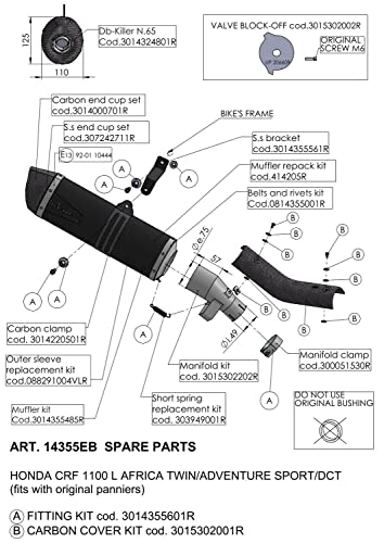 Tłumik końcowy część zamienna zestaw LeoVince układ wydechowy LV ONE, czarny, Ø 75 mm 370 mm, prawy