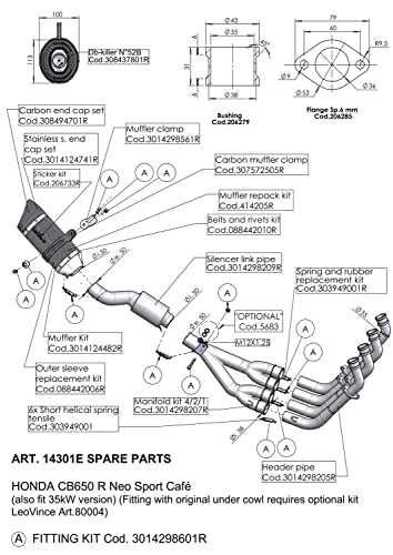 LeoVince uchwyt do rury wydechowej, część zamienna, zestaw mocujący układ wydechowy, stal nierdzewna do Honda CB 650 R rok produkcji 2019