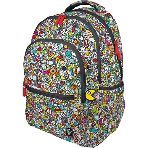 Grafoplas | Plecak szkolny Trzy przedziały | 33x46x22,5cm | Wyściełana strefa na laptopa | Model Roomy | Design Icons | Bits&Bobs Pop Up Design, Wielobarwny, 33x46x22,5cm, Szkolny