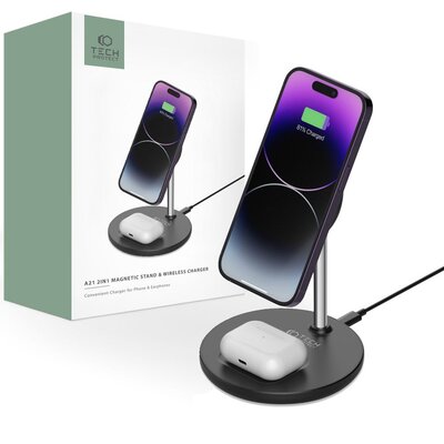 Ładowarka indukcyjna Tech-Protect Qi15W A21 2IN1 Magnetic Magsafe Wireless Charger, czarna