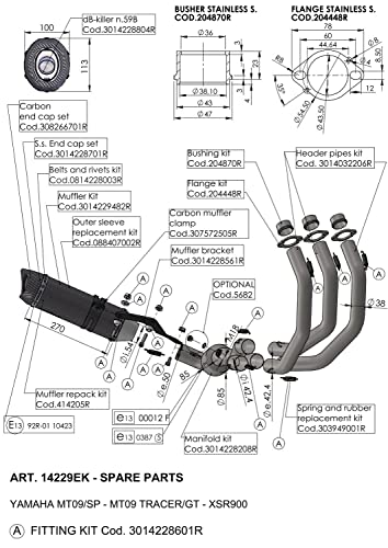 LeoVince zestaw części zamiennych do rury wydechowej, 3/1, z katalizatorem do Yamaha Tracer 900