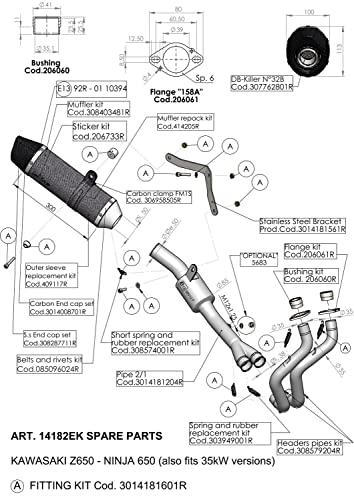 LeoVince uchwyt do rury wydechowej, część zamienna, zestaw uchwytów do układu wydechowego do Kawasaki Z 650 / Ninja 650