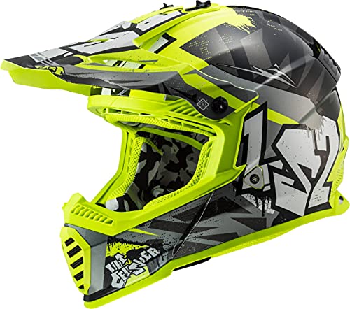 LS2, kask motocyklowy Fast Evo Crusher czarny H-V żółty, XXL