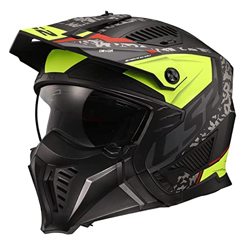 LS2, crossoverowy kask motocyklowy DRIFTER Devor mat black H-V yellow 2206, XXL