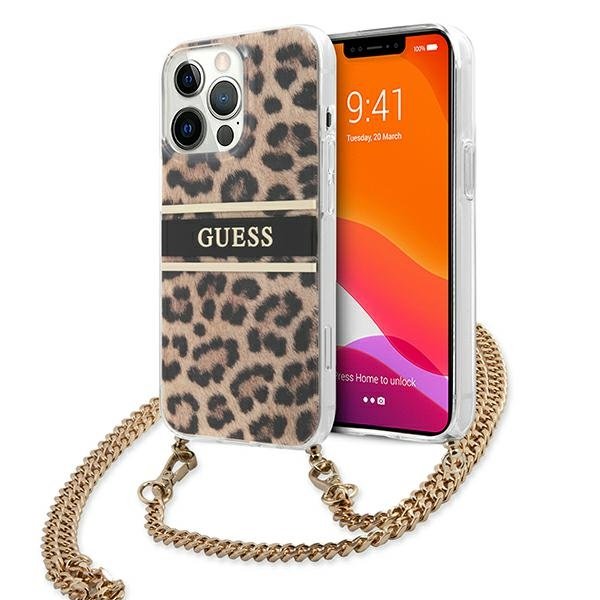 Guess Leopard Gold Stripe Crossbody - Etui iPhone 13 Pro GUHCP13LKBCLE