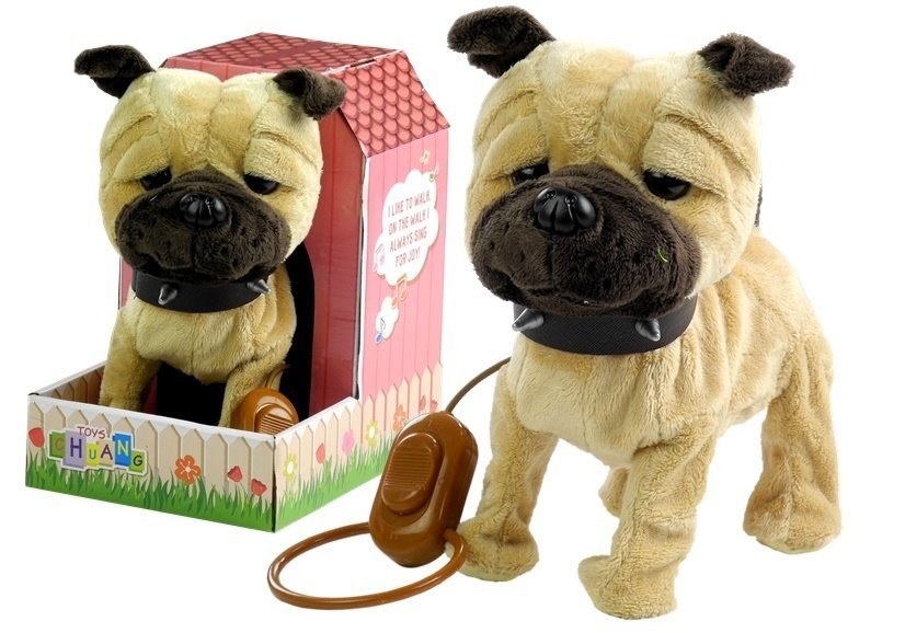 LEANToys Interaktywny Piesek Na Smyczy + Buda Beżowy 3974
