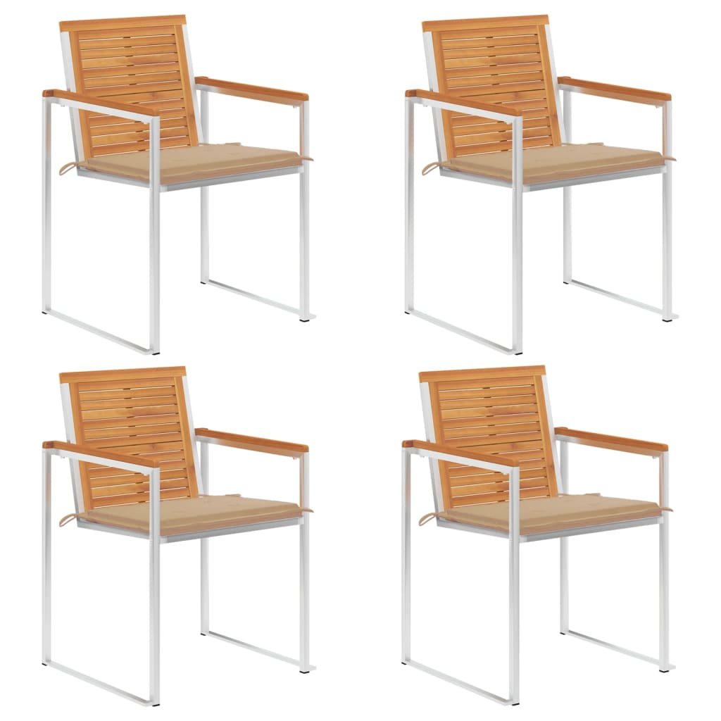 Vidaxl Krzesła Ogrodowe Z Poduszkami, 4 Szt., Lite Drewno Akacjowe