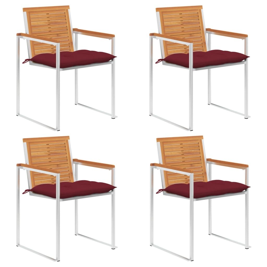 Vidaxl Krzesła Ogrodowe Z Poduszkami, 4 Szt., Lite Drewno Akacjowe