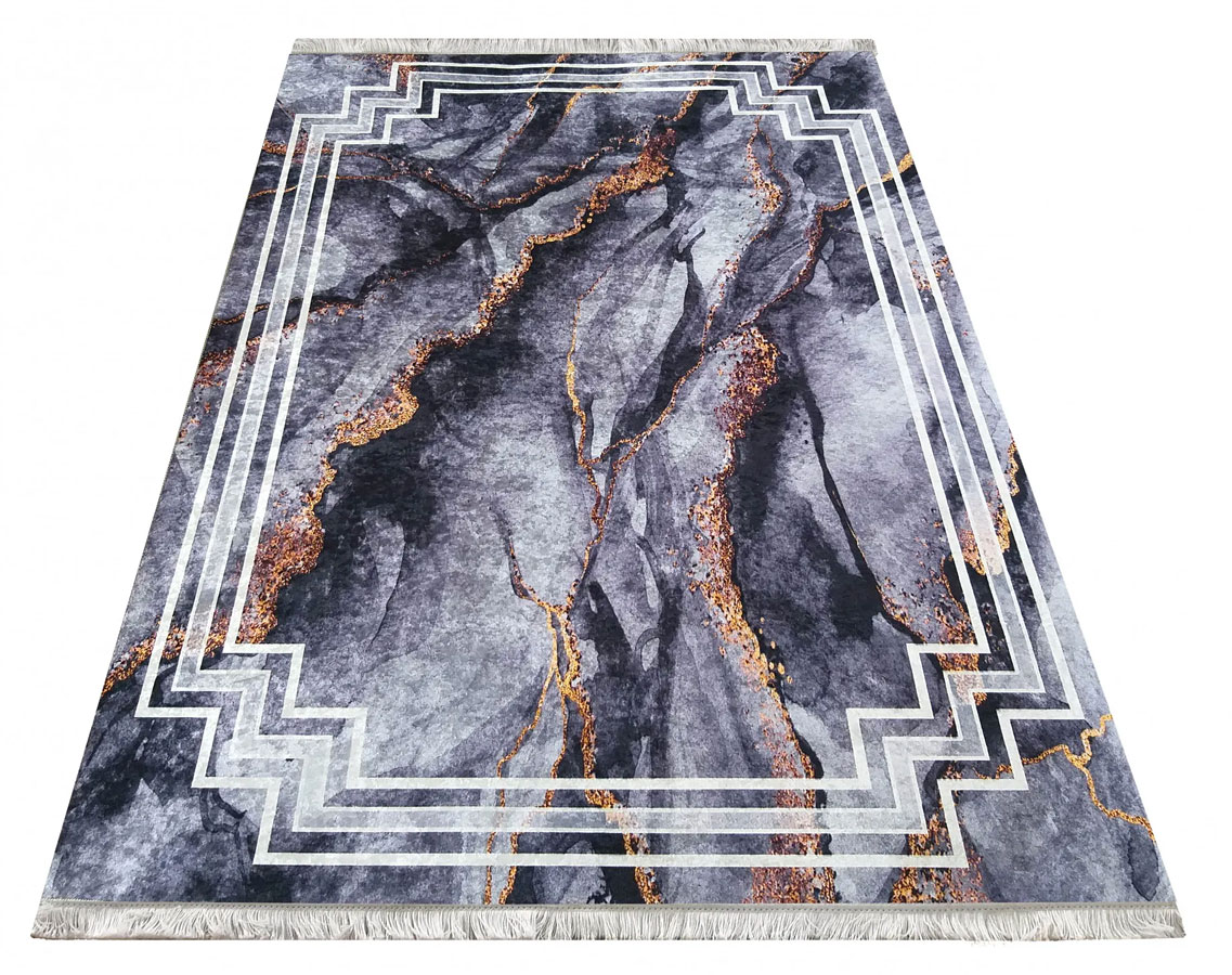 Ciemnoszary prostokątny dywan z motywem marmuru M2-Z32