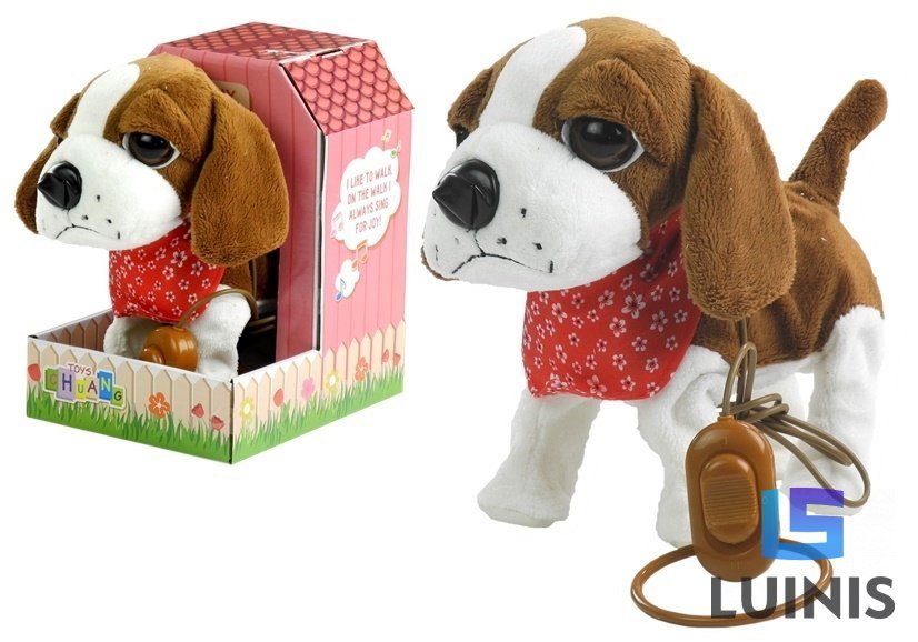 Import LEANToys Interaktywny Piesek Na Smyczy + Buda Biało-Brązowy 3977