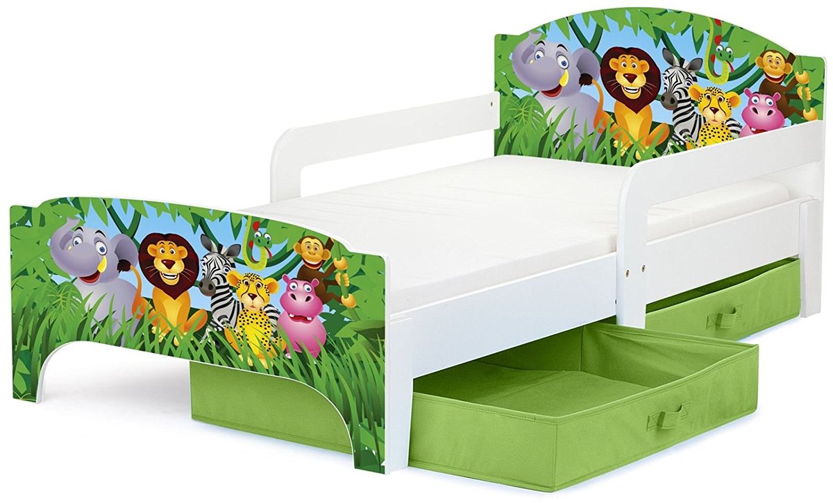Łóżko dziecięce, drewniane, Safari, Smart, nadruk UV, 140/70 cm
