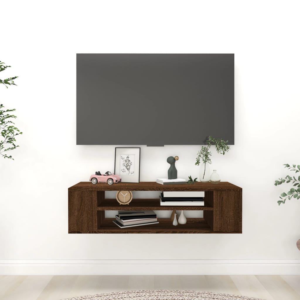 vidaXL Wisząca szafka pod TV, brązowy dąb, 100x30x26,5 cm
