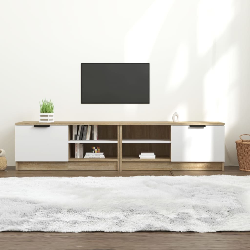 Lumarko Szafki pod telewizor, 2 szt., biel i dąb sonoma, 80x35x36,5 cm