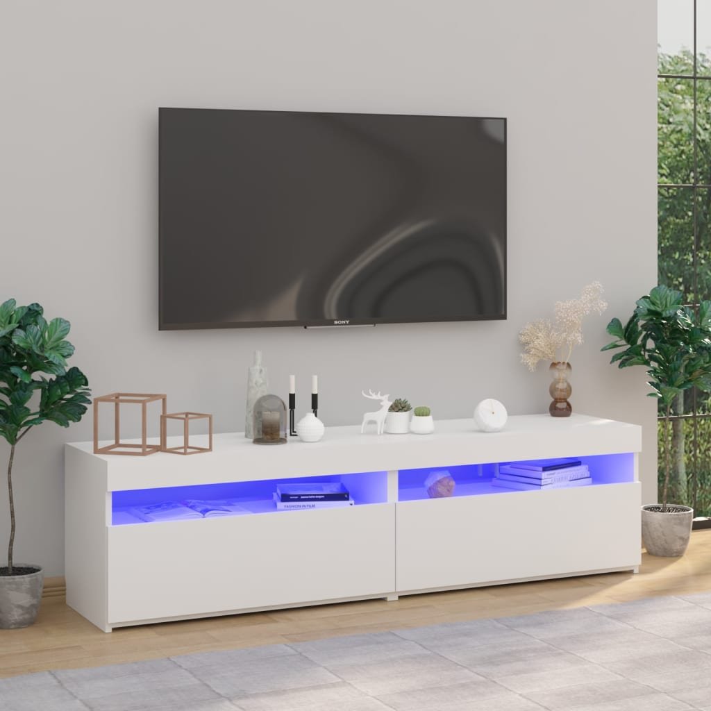 Lumarko Szafki pod TV z oświetleniem LED, 2 szt., białe, 75x35x40 cm