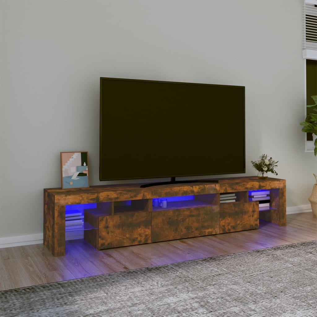Lumarko Szafka pod TV z oświetleniem LED, opalany dąb 200x36,5x40 cm