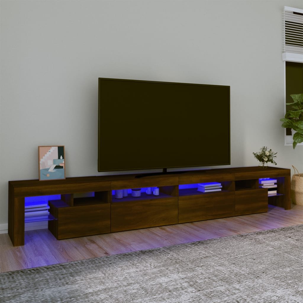 Lumarko Szafka pod TV z oświetleniem LED, brązowy dąb, 280x36,5x40 cm