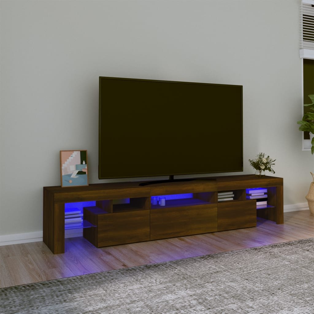 Lumarko Szafka pod TV z oświetleniem LED, brązowy dąb, 200x36,5x40 cm