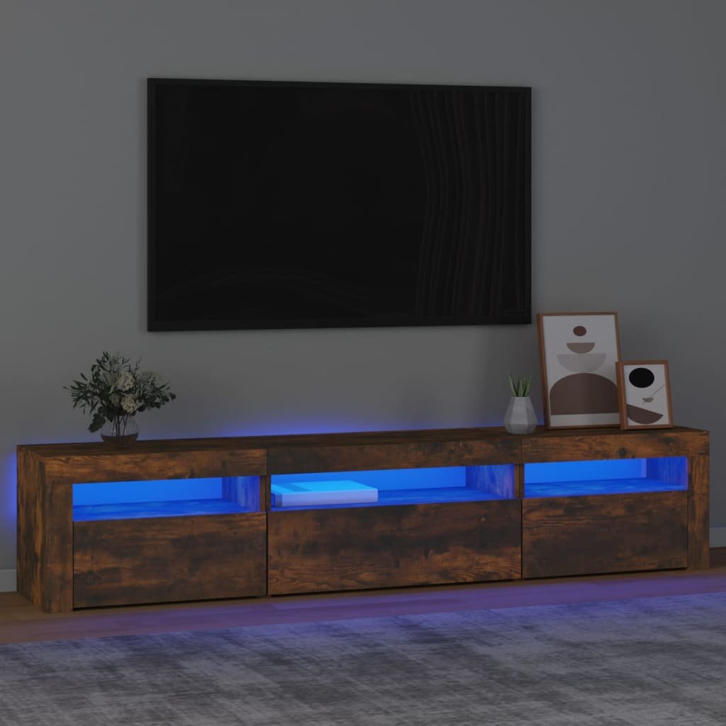 Lumarko Szafka pod TV z oświetleniem LED, przydymiony dąb, 195x35x40 cm