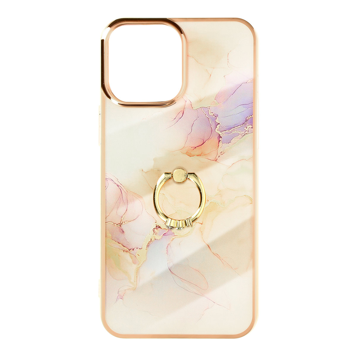 Etui na iPhone 12 Bi-materiał Podpórka z pierścieniem w kolorze różowego złota Marmur