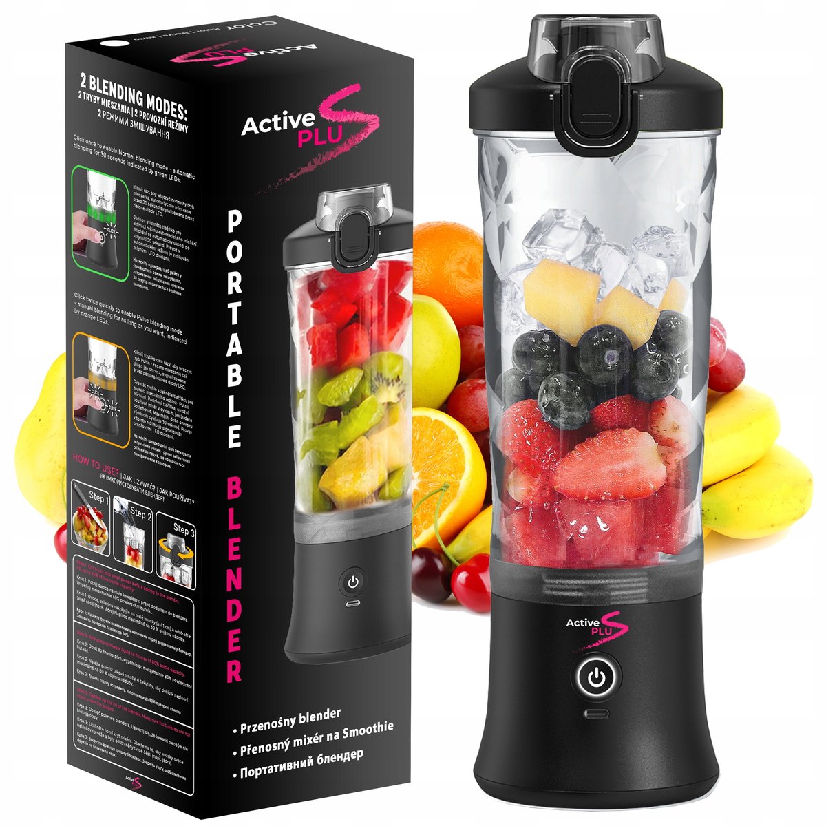 Turystyczny bezprzewodowy blender kielichowy | czarny