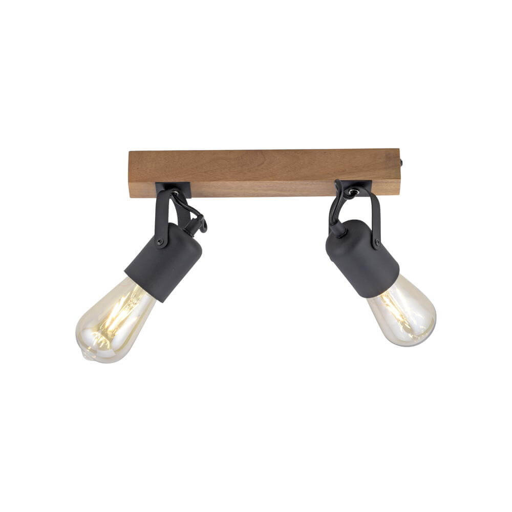 2-punktowa lampa sufitowa Canop kierunkowa czarna drewno