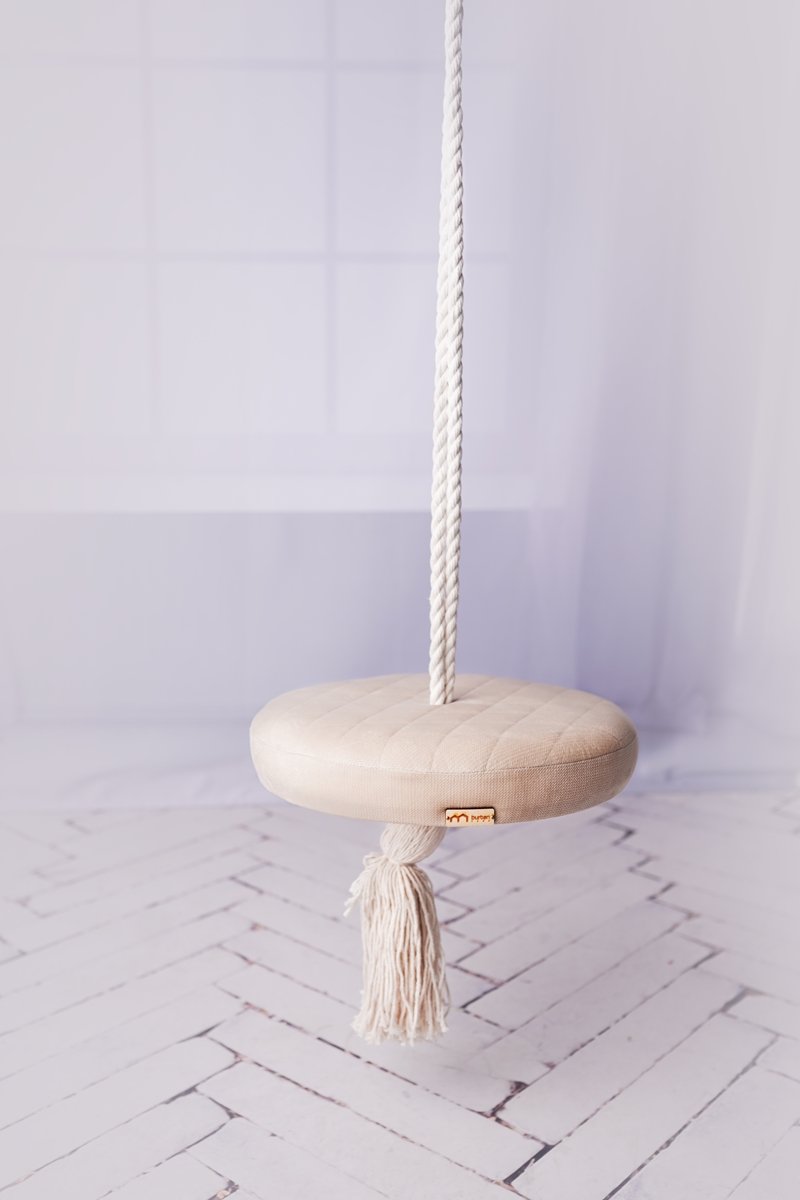 Huśtawka dla dzieci domowa ring, dysk | Velvet pikowana BEŻ | 100% ECO | CE | Create For You