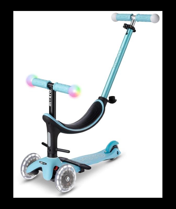 Micro - Trójkołowa hulajnoga ze świecącą kierownicą i kołami Mini2Grow Magic LED - Niebieska