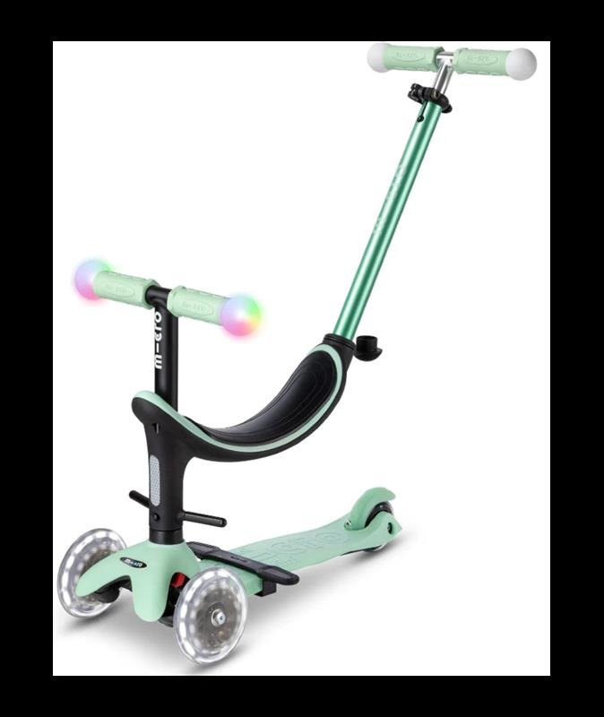Micro - Trójkołowa hulajnoga ze świecącą kierownicą i kołami Mini2Grow Magic LED - Miętowa