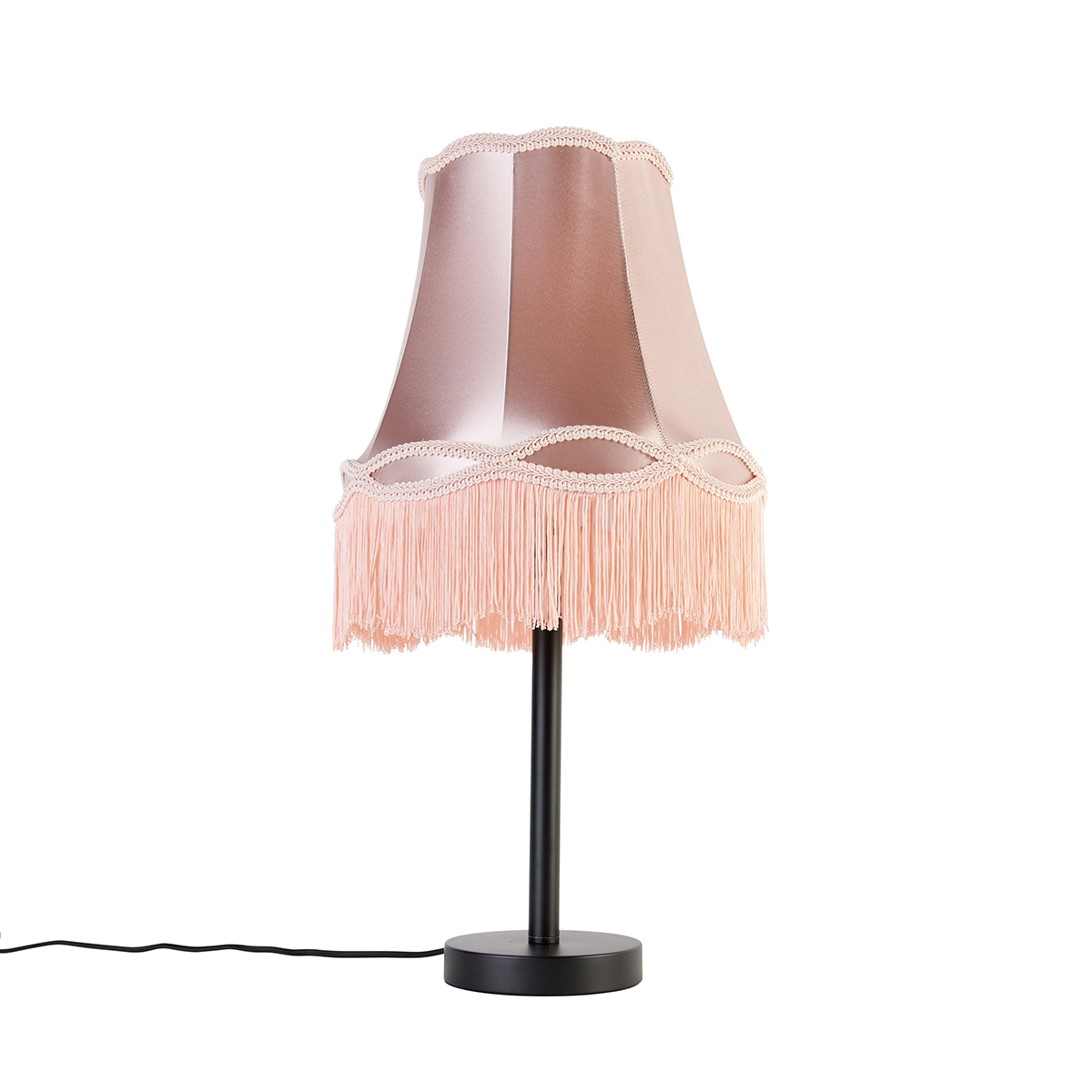 QAZQA Klasyczna lampa stołowa czarna z abażurem granny pink 30 cm - Simplo
