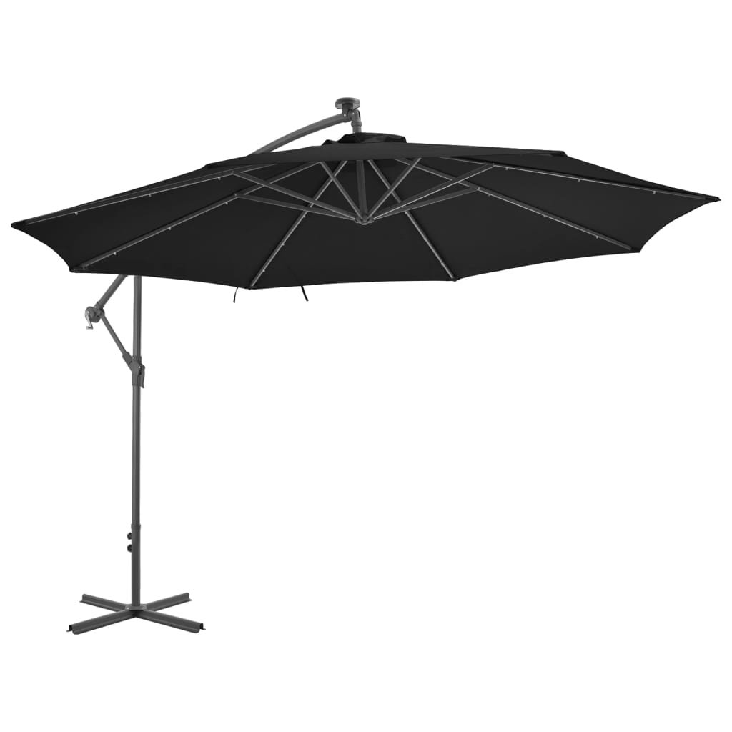 vidaXL Parasol wiszący z lampkami LED, czarny, 350 cm 313784