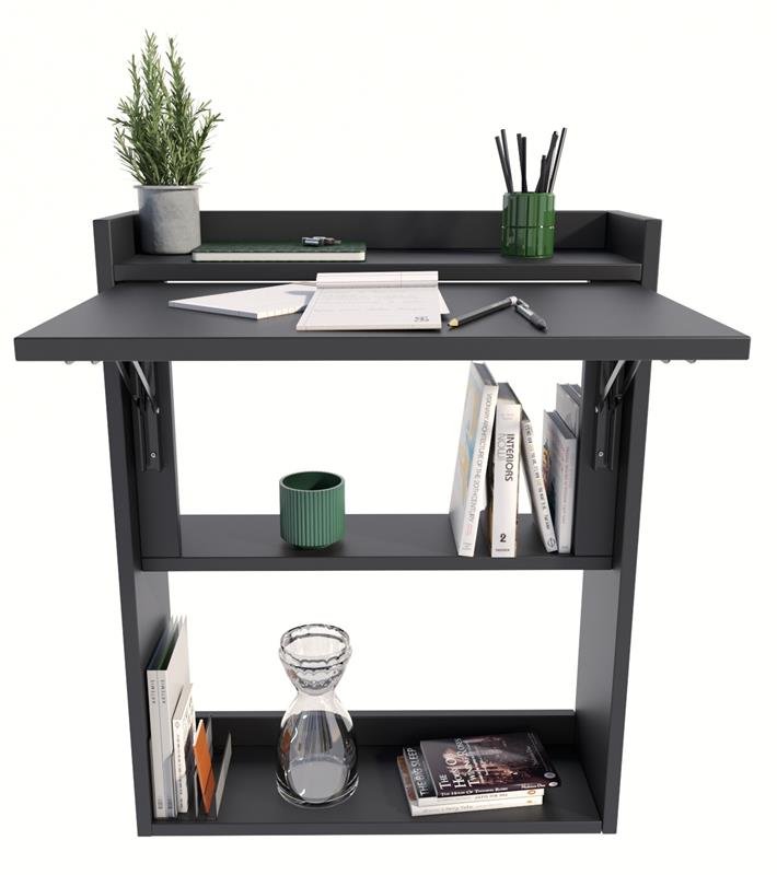 Biurko ścienne składane czarne szafka półka regał