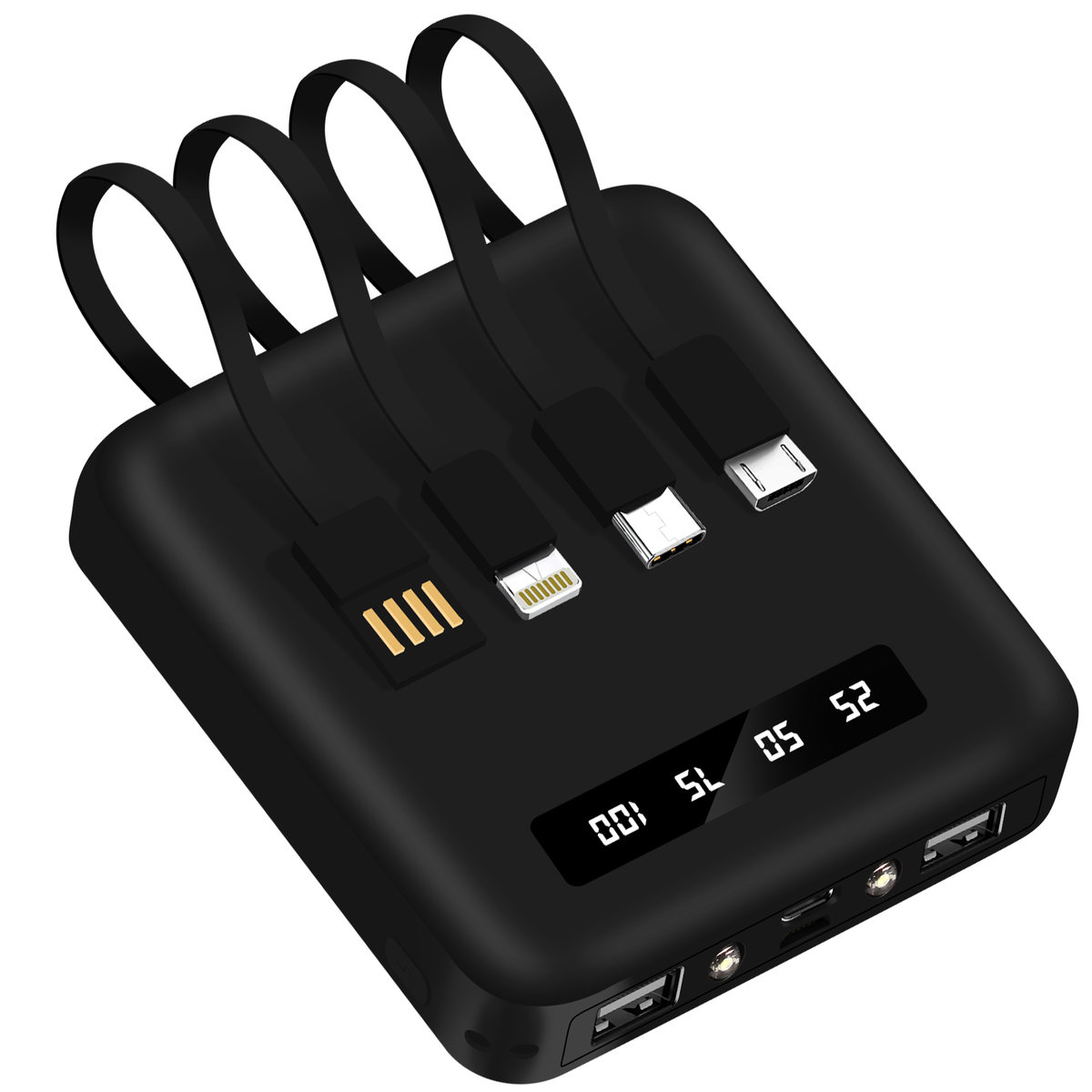 Powerbank Uniwersalny kabel USB-C, Micro-USB, Lightning Akashi Czarny