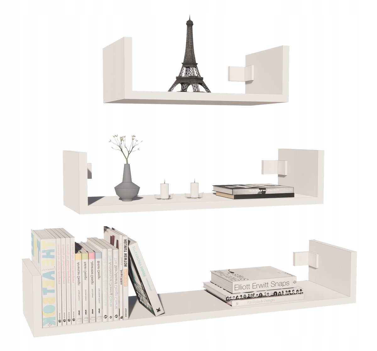 Komplet, 3 X Półka Wisząca Ścienna, Biała