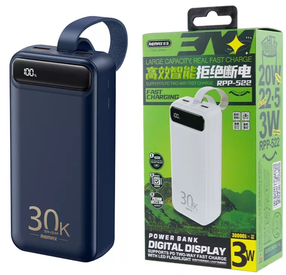 Power Bank Remax Rpp-522 30000Mah Usb-C Led 2X Usb  22.5W