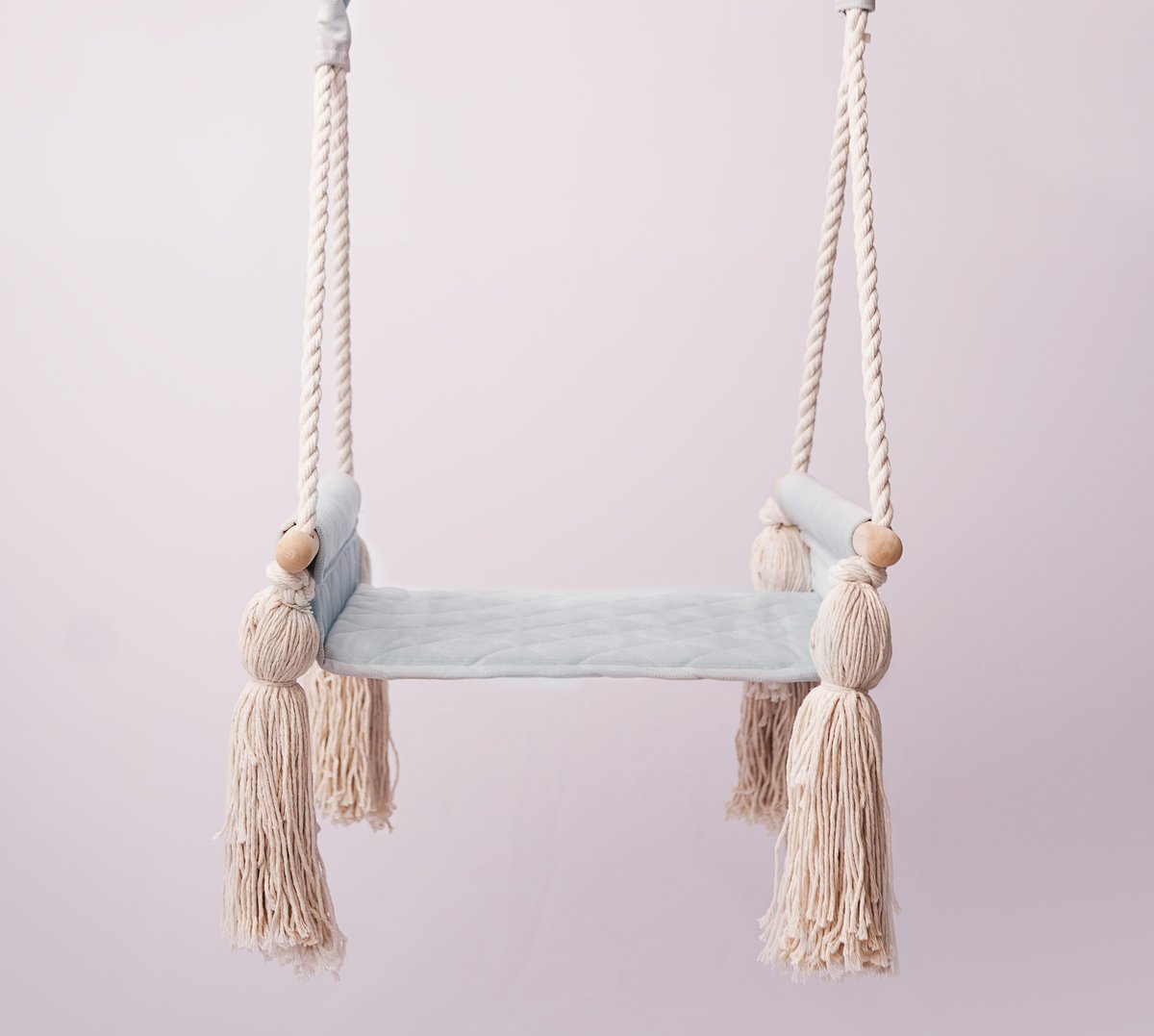 Huśtawka Dla Dzieci Domowa Ławeczka Drewniana | Velvet Pikowana Szara | 100% Eco | Ce | Create For You
