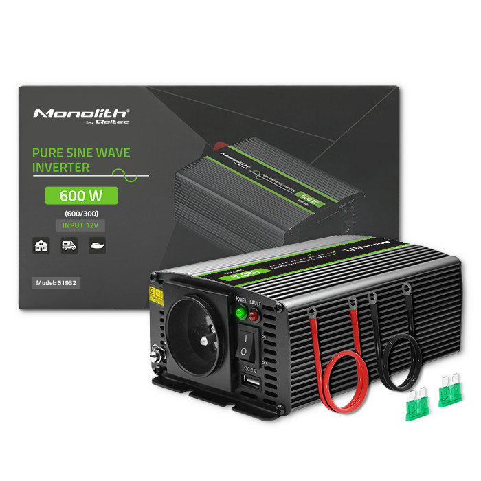 Qoltec Przetwornica Napięcia Monolith 300W 600W 12V Na 230V Czysty Sinus