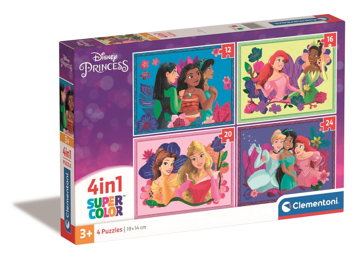 Puzzle 4w1 12+16+20+24 el. Super Kolor Disney Princess Clementoni