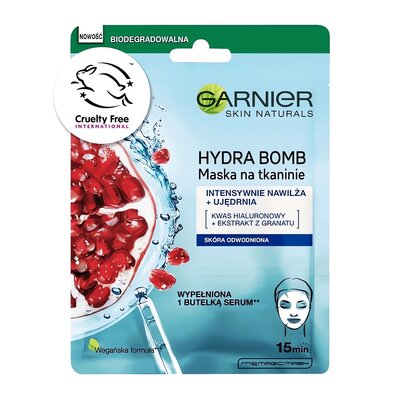 Garnier HYDRA BOMB Tissue Mask SUPER HYDRATING & REPULPING - Intensywnie nawilżająca maska do twarzy - Granat & Kwas Hialuronowy