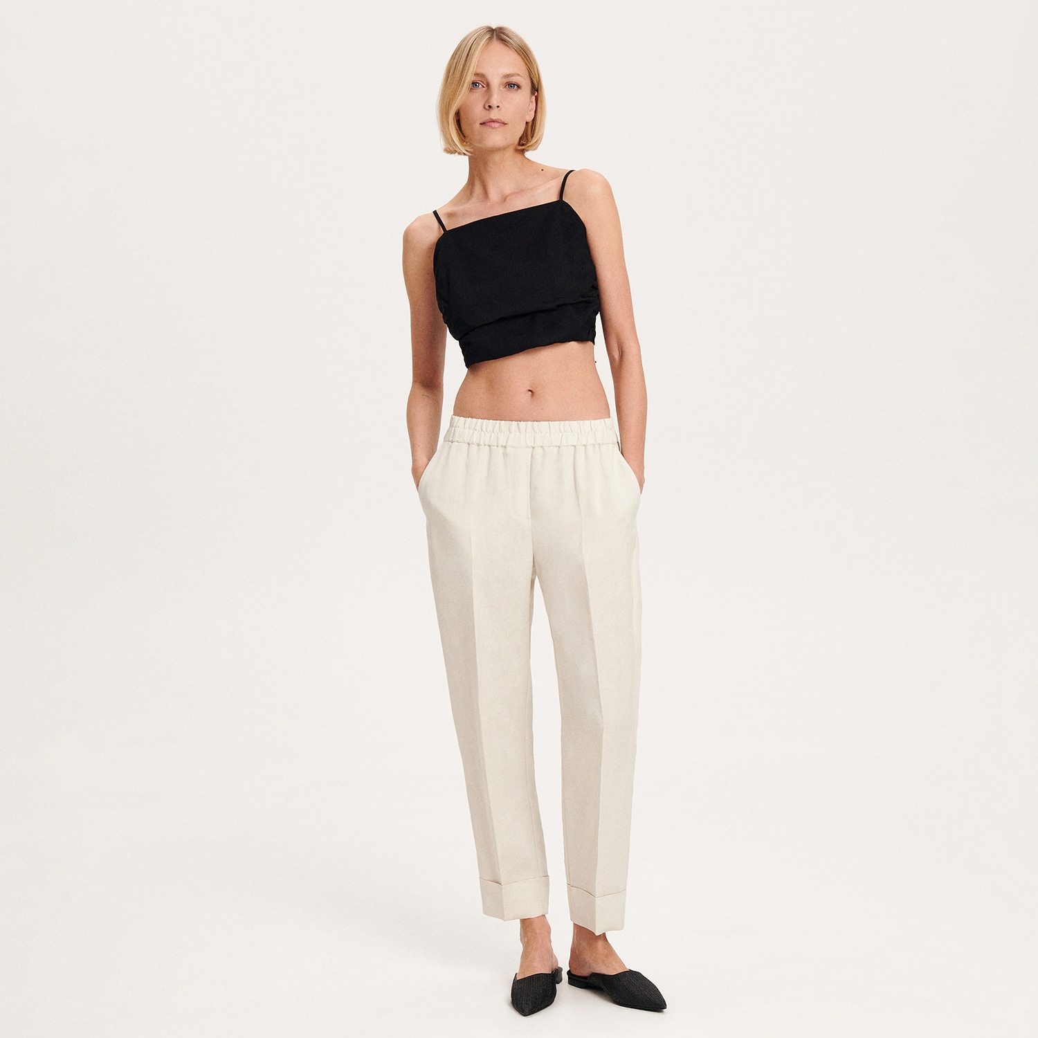 Reserved - Joggery z lnem - Kremowy