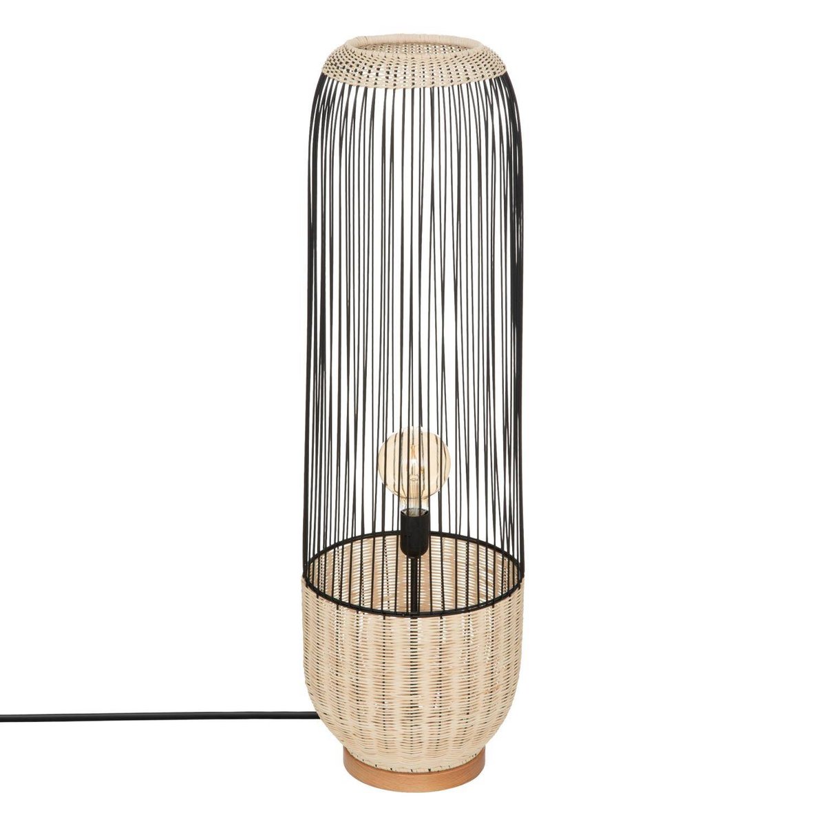Lampa podłogowa boho Anea, rattan i metal, wys. 95 cm