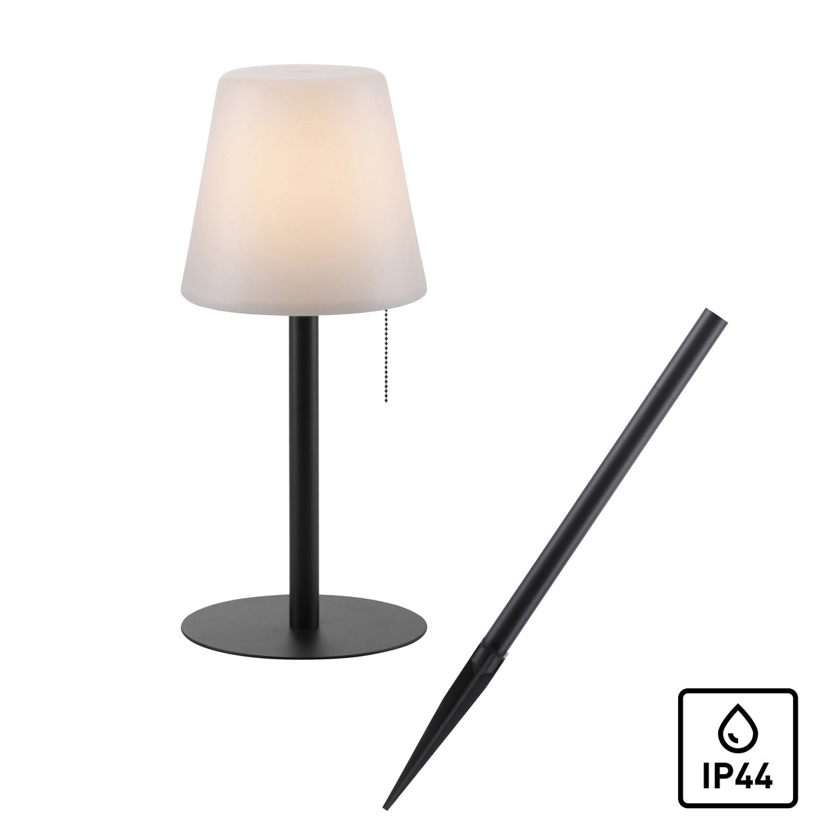 Leuchten Direkt Lampa stołowa LED Keno, grot ziemny, akumulator