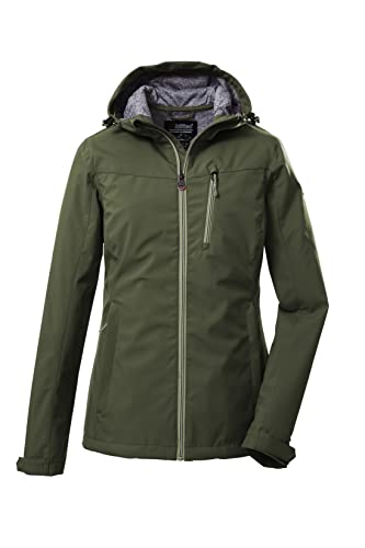 Killtec Damska kurtka softshell / kurtka outdoorowa z kapturem KOS 89 WMN SFTSHLL JCKT; oliwkowa, 44, 39138-000