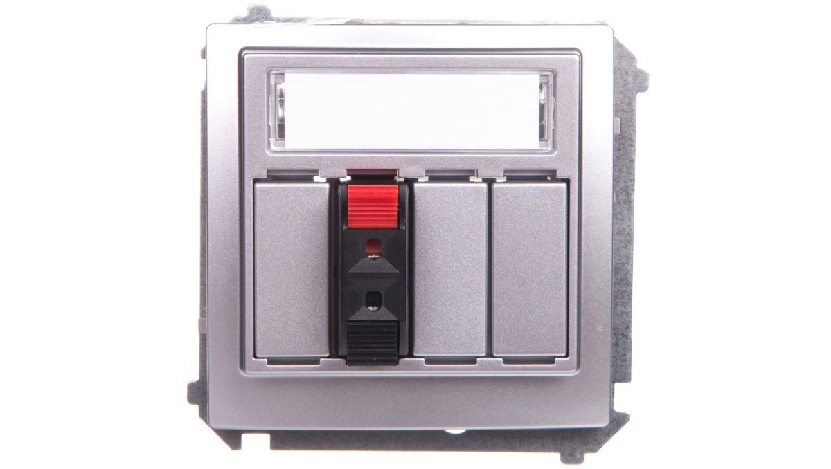 Kontakt Simon Kontakt_Simon Gniazdo głośnikowe 1-krotne z polem opisowym (moduł). Przekrój przew. dla wejścia i wyjścia 2.5 mm2. Mocowanie na łapki i wkręty srebrny mat BMGL31.01/43