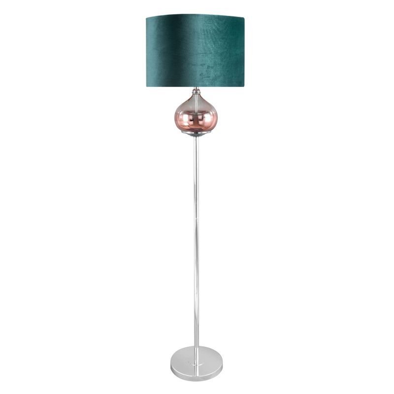 Lampa Stojąca Z Welwetowym Abażurem Salvia2 43X157 Szałwiowa + Miedziana