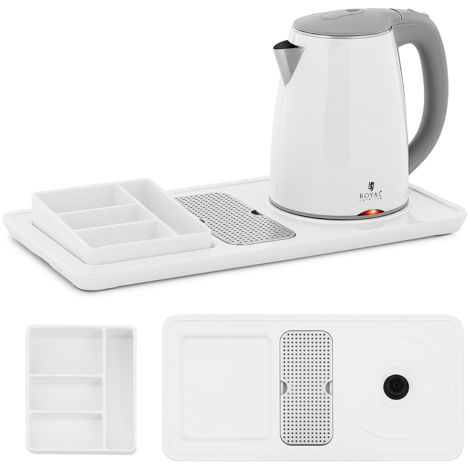 Royal Catering Profesjonalny czajnik hotelowy - biały - 1,2 l - 1800 W - ze stacją do kawy i herbaty RC-HKS02
