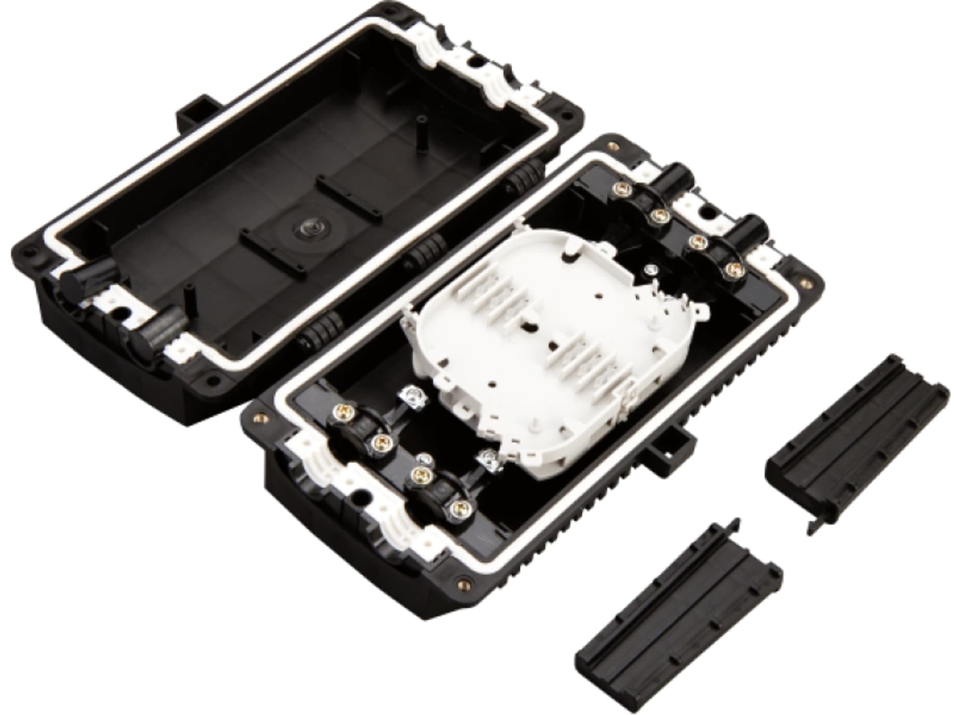 Mufa światłowodowa płaska przelotowa do 48 spawów KOMPLETNA (w pełni wyposażona: tacki spawów, oslonki spawow, elementy montażowe, oslonki termokurczliwe) ALANTEC - ALANTEC