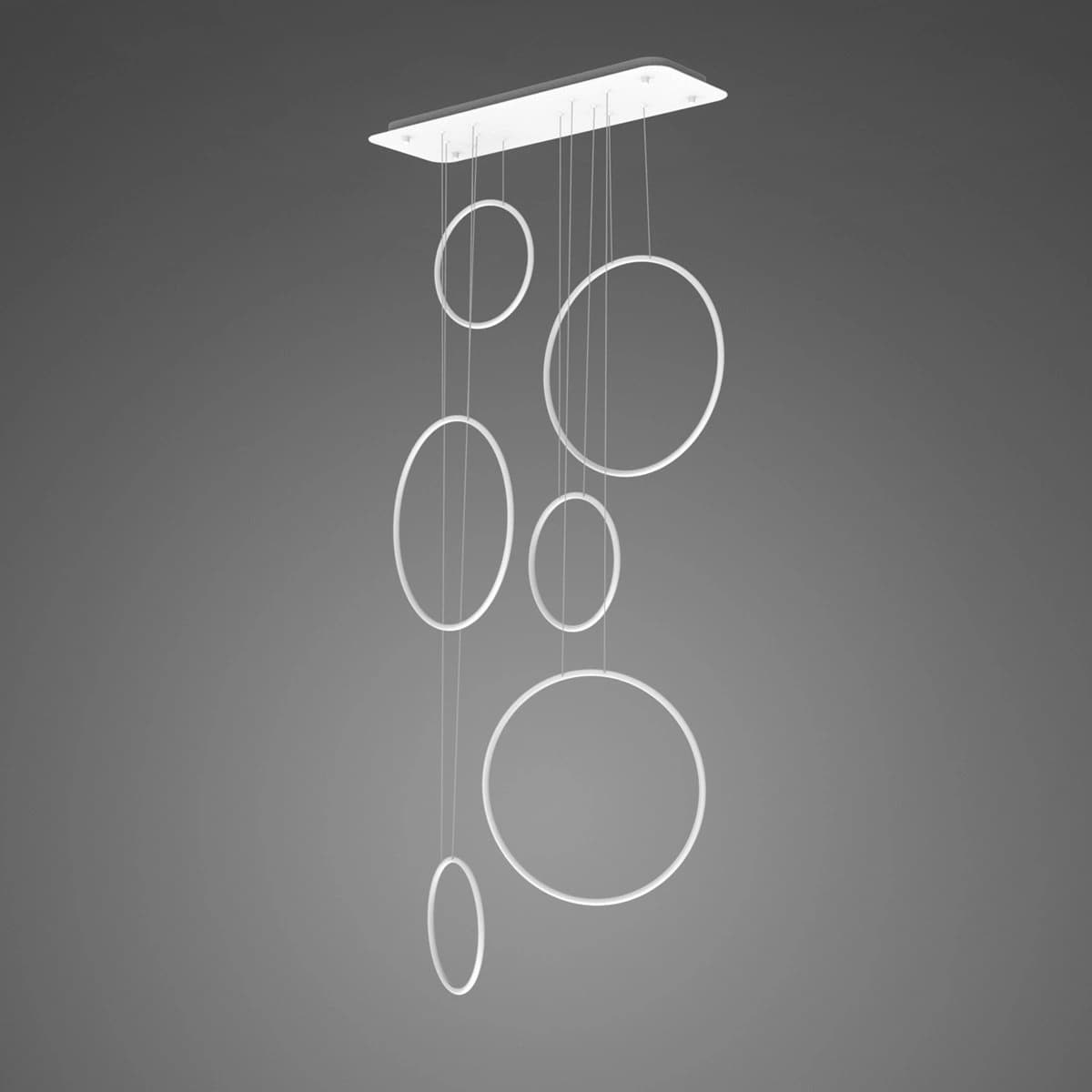 Altavola Design: Lampa wisząca Ledowe Okręgi No. 8 - 90 cm in 3k biała (Barwa światła delikatnie ciepła, Kierunek padania światła do wewnątrz, Kolor Biały, Możliwość ściemniania nie)