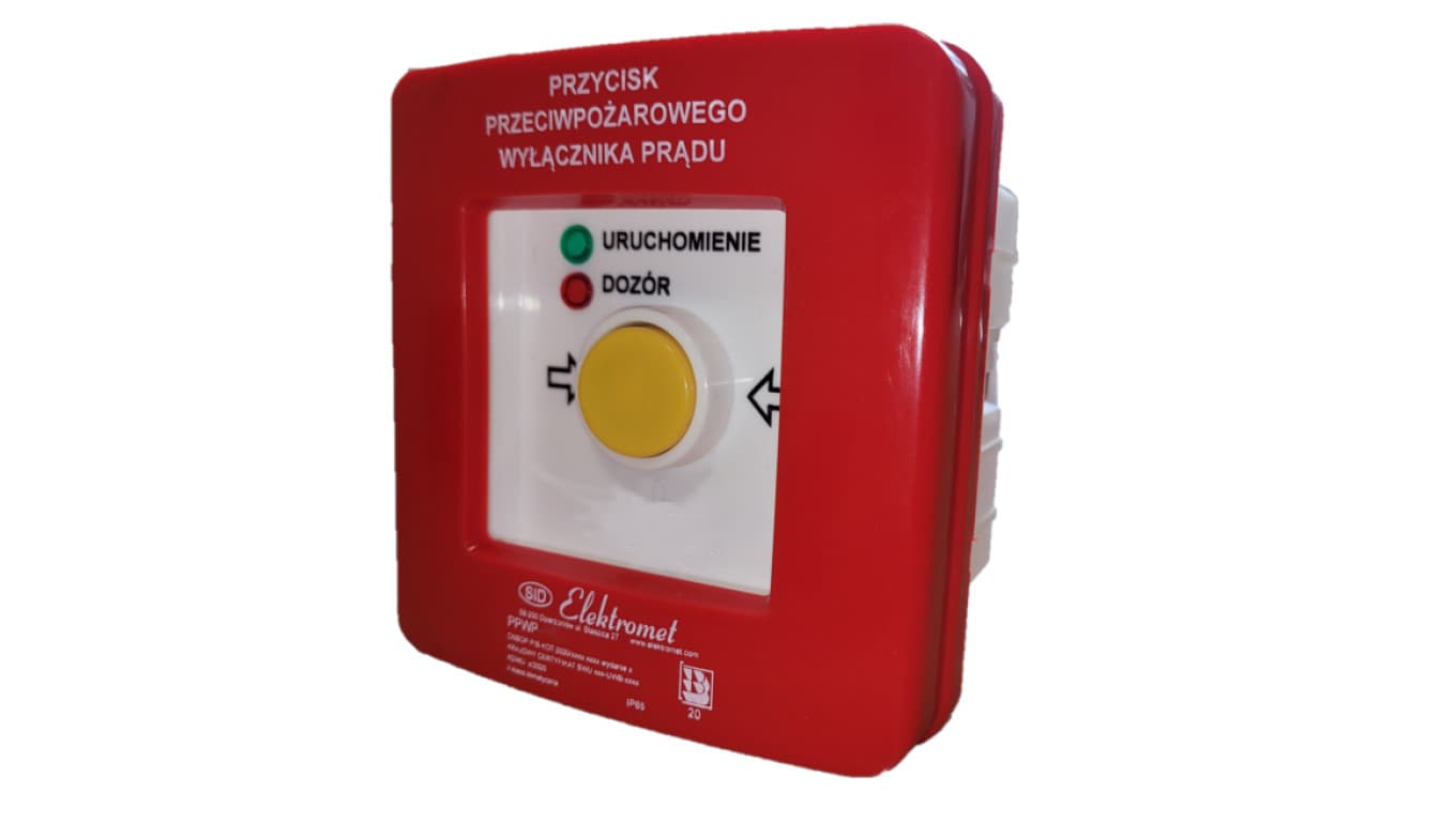 elektromet Przycisk ppoż. p/t 2 tory prądowe 12A R-Z samoczynny diody czerw/ziel 230V AC/230V AC PPWPp-1s A/4 904550 904550