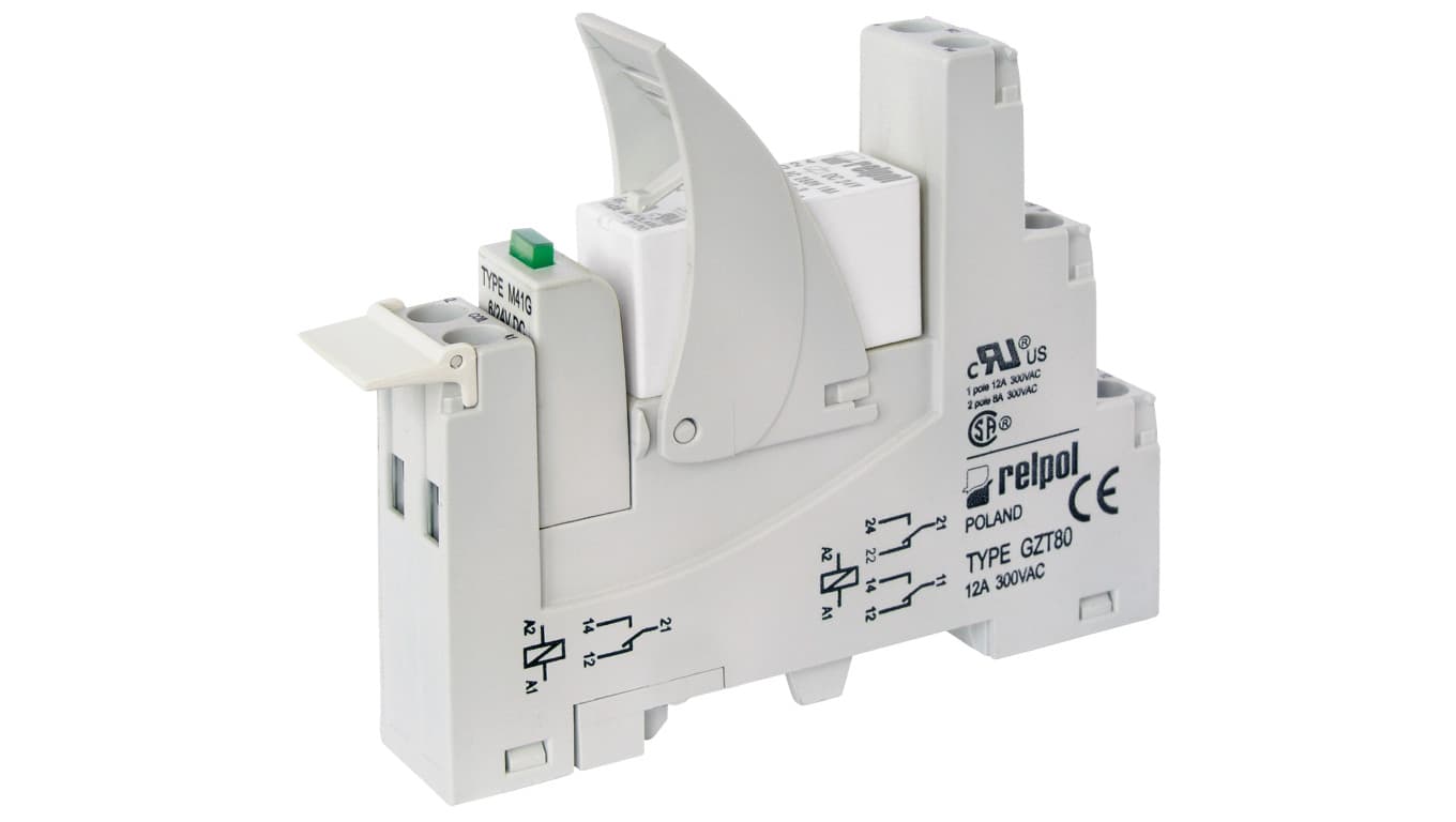 Relpol Przekaźnik interfejsowy 2P AC1 8A 250V DC1 8A 24V z gniazdem GZT80 AgNi PI84-024AC-M91G-TS-2012 862106 862106
